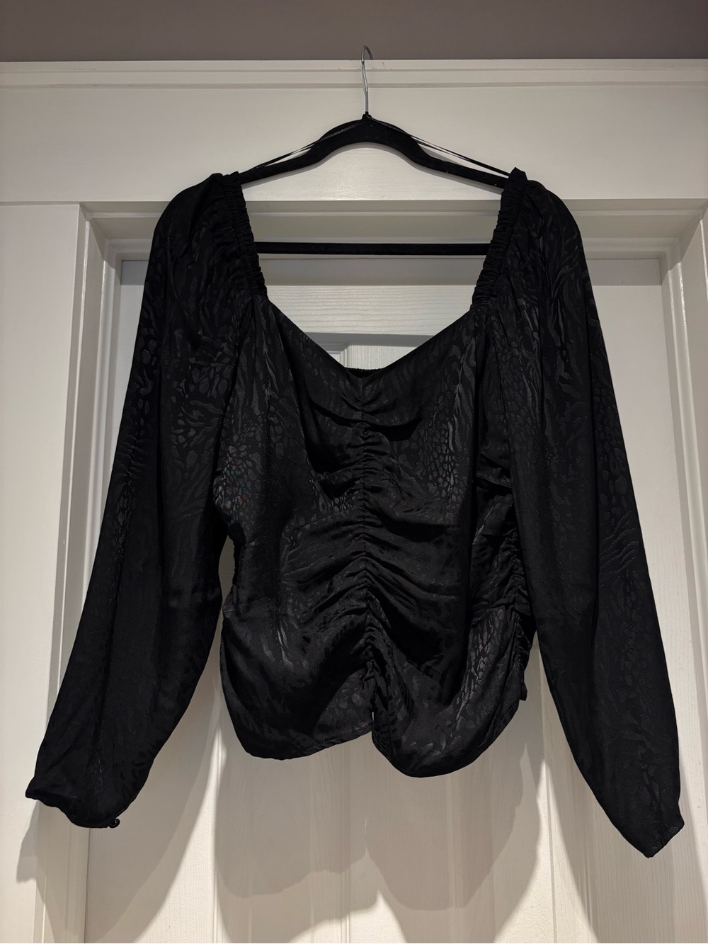 H&M (never worn) Black Ruched Jacquard Long Sleeve Blouse